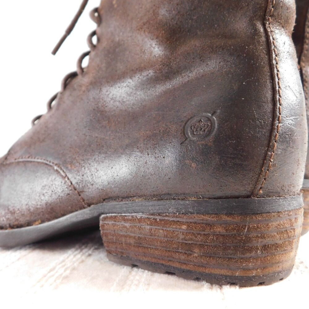 Born Brown Boots Leather Ankle Booties Size 7 Zip Lace-Up Distressed Genuine GUC - Picture 16 of 16